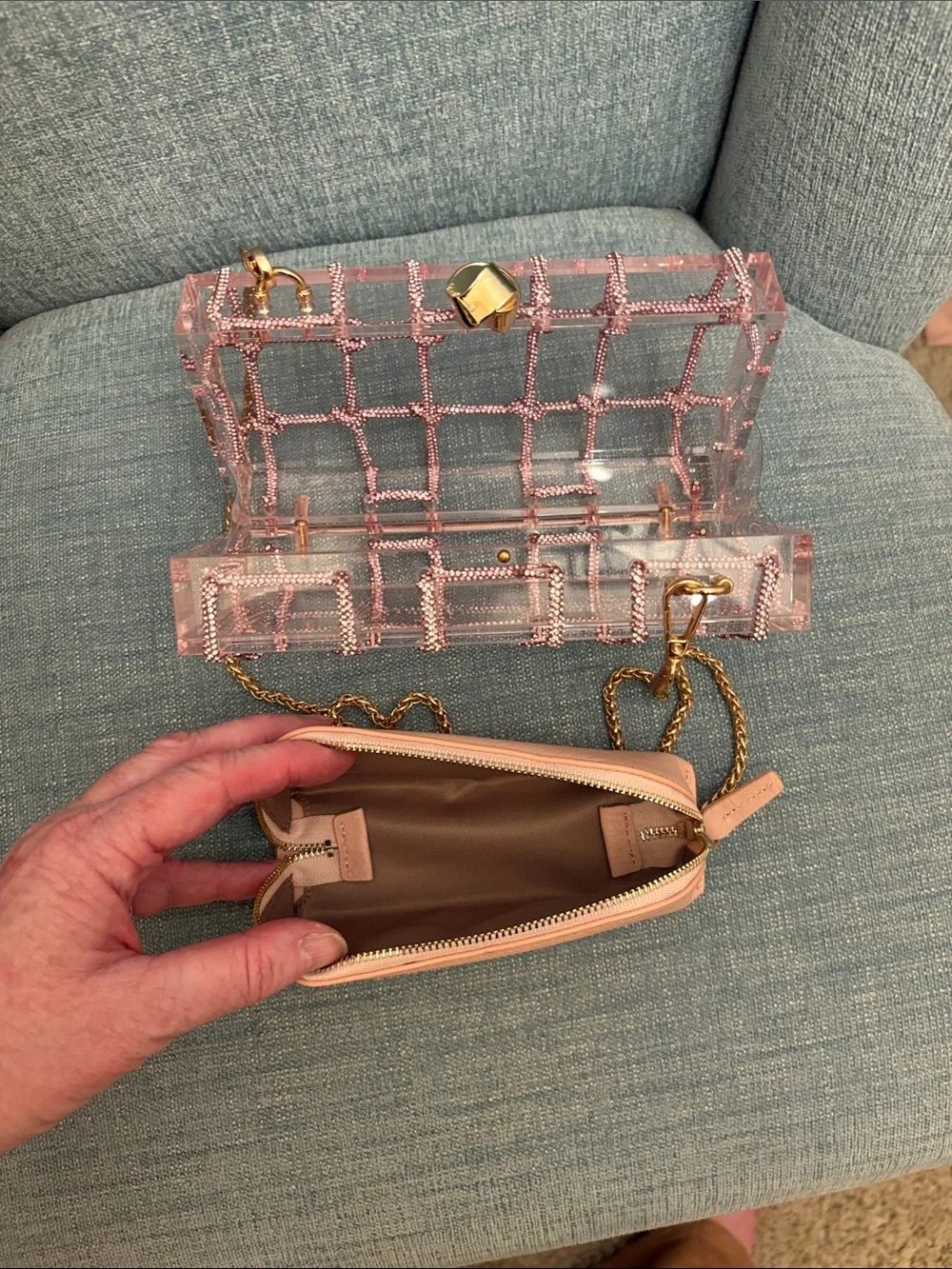 Altar'd State Pink Crystal Grid Crossbody with Gold Chain Strap - Picture 7 of 16